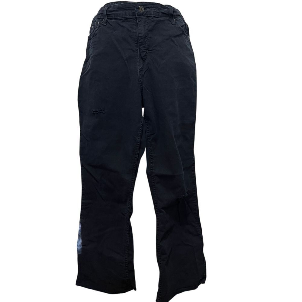 Black Distressed Wide Leg Levi Pants with Raw Hem Detail‎ Casual Streetwear